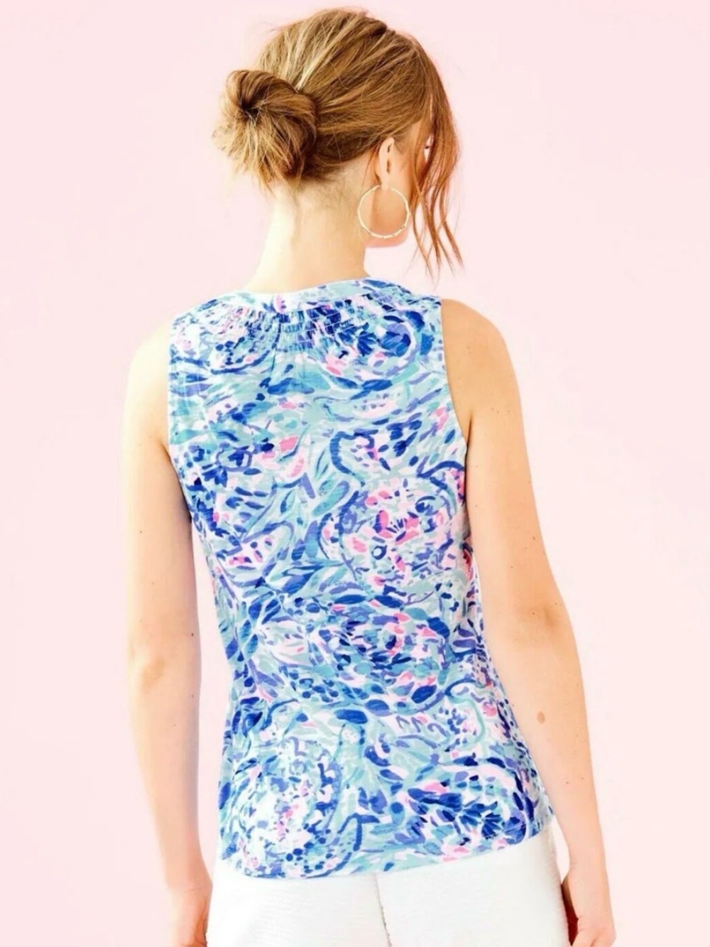 Lilly Pulitzer Blue Aqua and Pink Abstract Sleeveless Top - Picture 2 of 6
